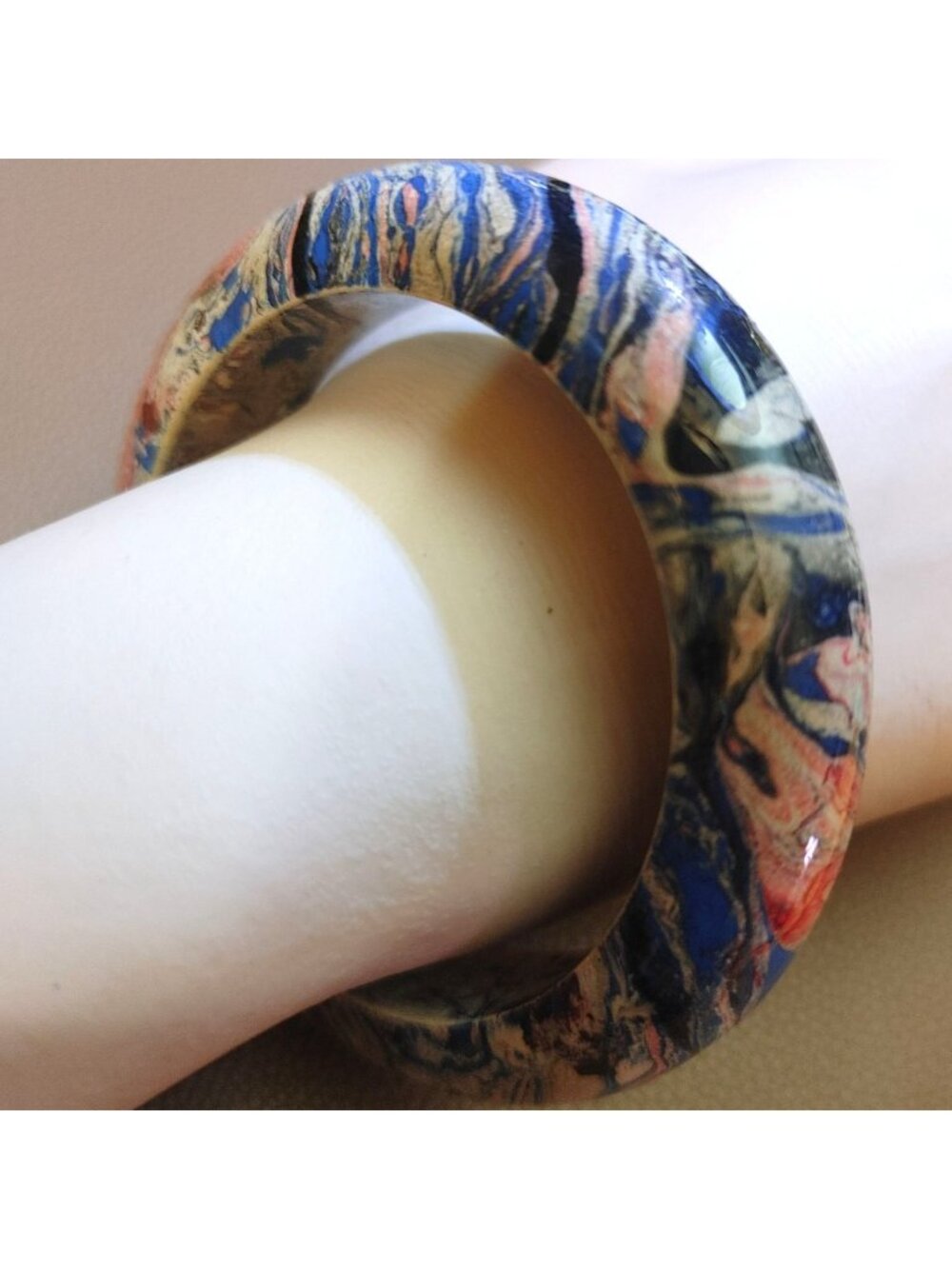 Abstract Art Cuff Bracelet Painted Wooden Unique Multicolor Swirl Design Boho